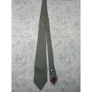Vintage Made in England Silk Tie Blue Red Geometric Medallion Necktie 58"